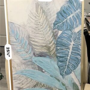 Elegant Tropical Leaf Canvas Art - Blue and Green